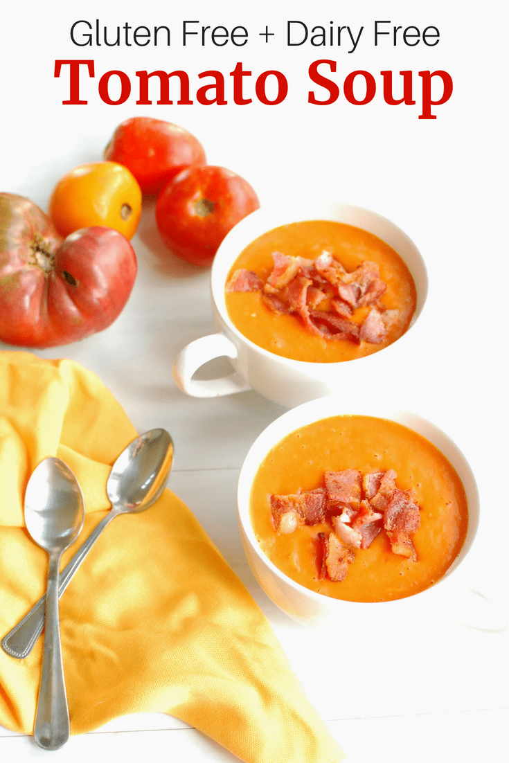 Two mugs of dairy free gluten free tomato soup