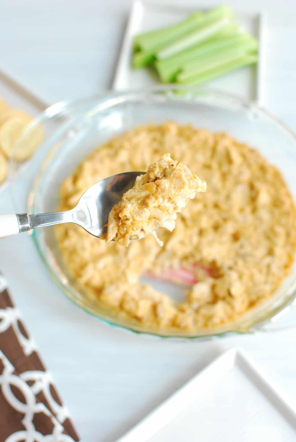 Dairy free buffalo chicken dip on a spoon
