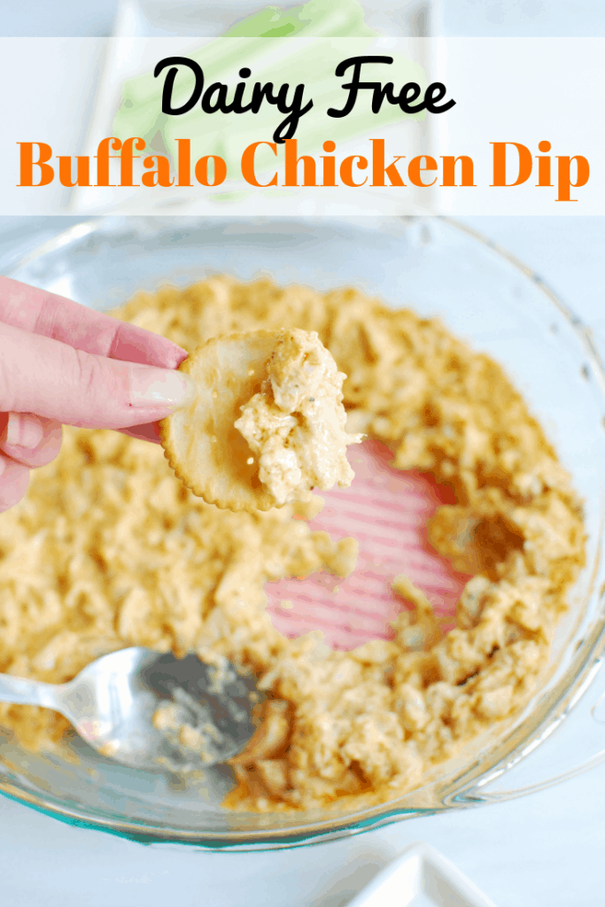 Dairy free buffalo chicken dip on a cracker