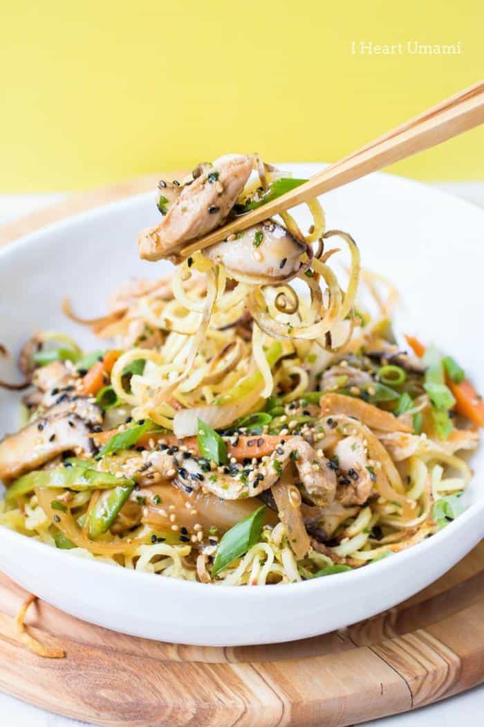 Chicken yakisoba made with spiralized potato