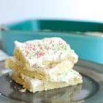 three dairy free sugar cookie bars on a plate