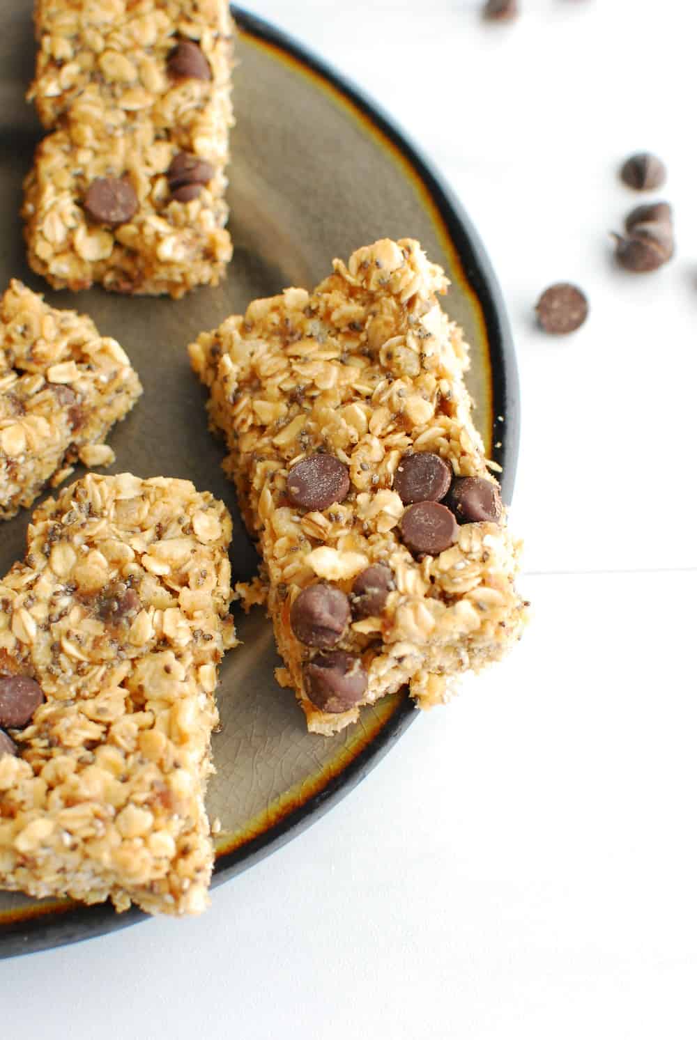 Close up of small granola bars on a plate