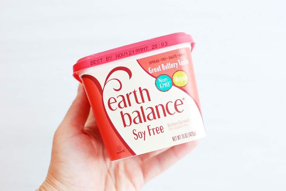 Red container of earth balance spread