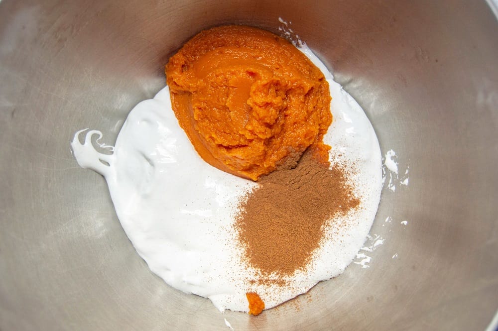 Ingredients to make pumpkin fluff layer of pie