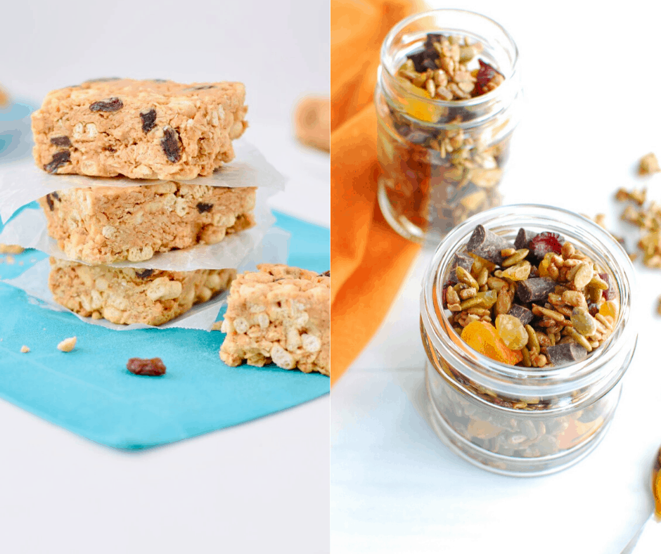 peanut butter cereal bars and maple nut free trail mix