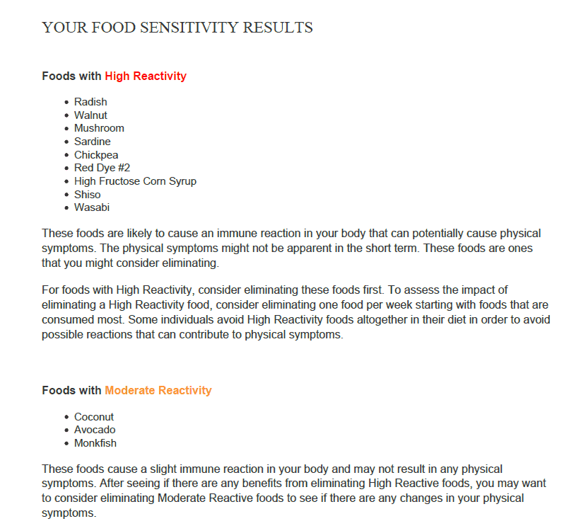 A sample of hair allergy test results 