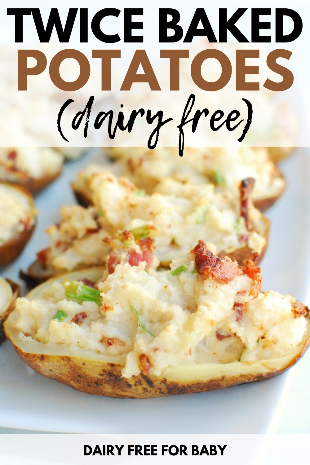 dairy free twice baked potatoes on a white serving platter