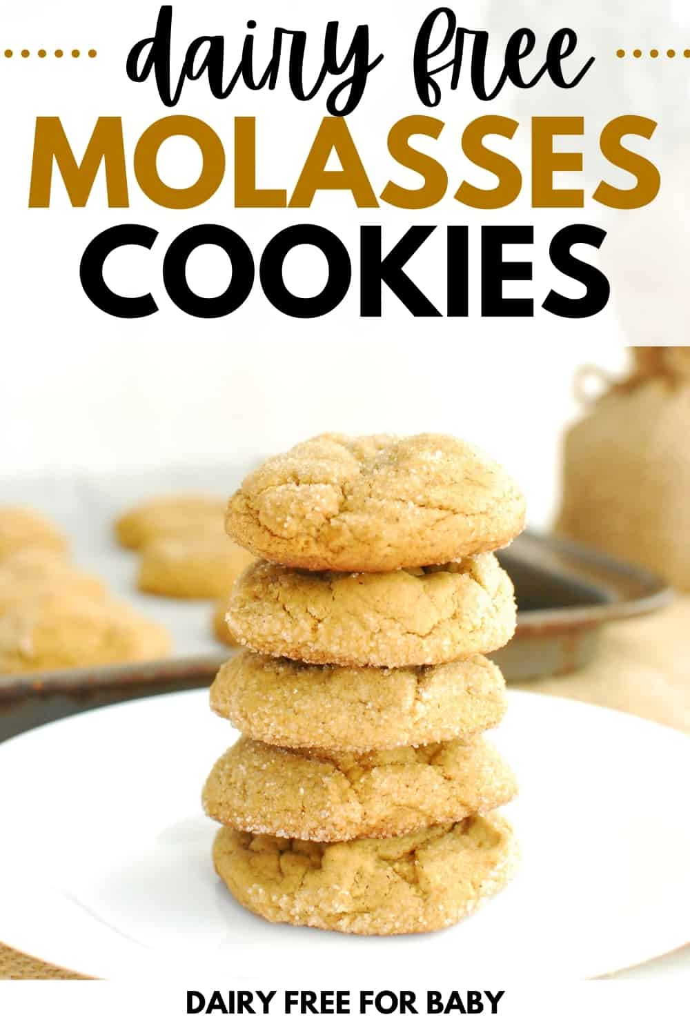 several dairy free molasses cookies stacked on top of eachother