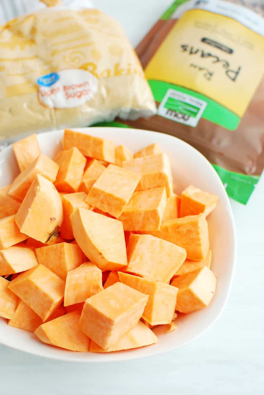 chopped sweet potatoes in a bowl