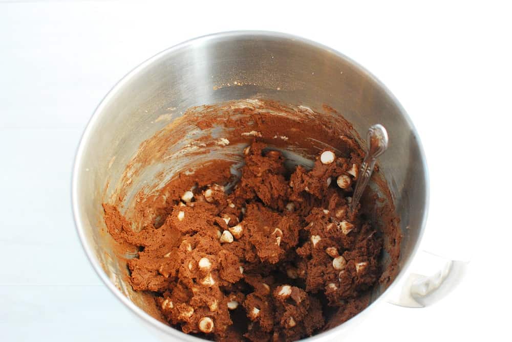 a bowl with chocolate cookie dough