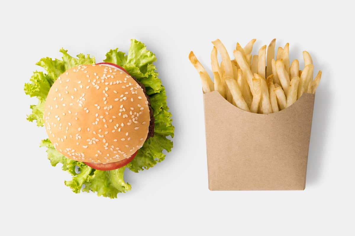 a fast food burger and fries
