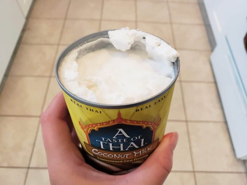 Coconut cream at the top of a can of coconut milk.