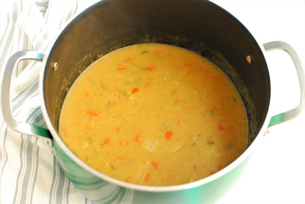 The finished pot of potato soup.