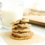 A stack of five coconut oil chocolate chip cookies.