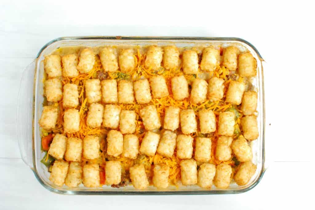 A just baked dairy free tator tot casserole.