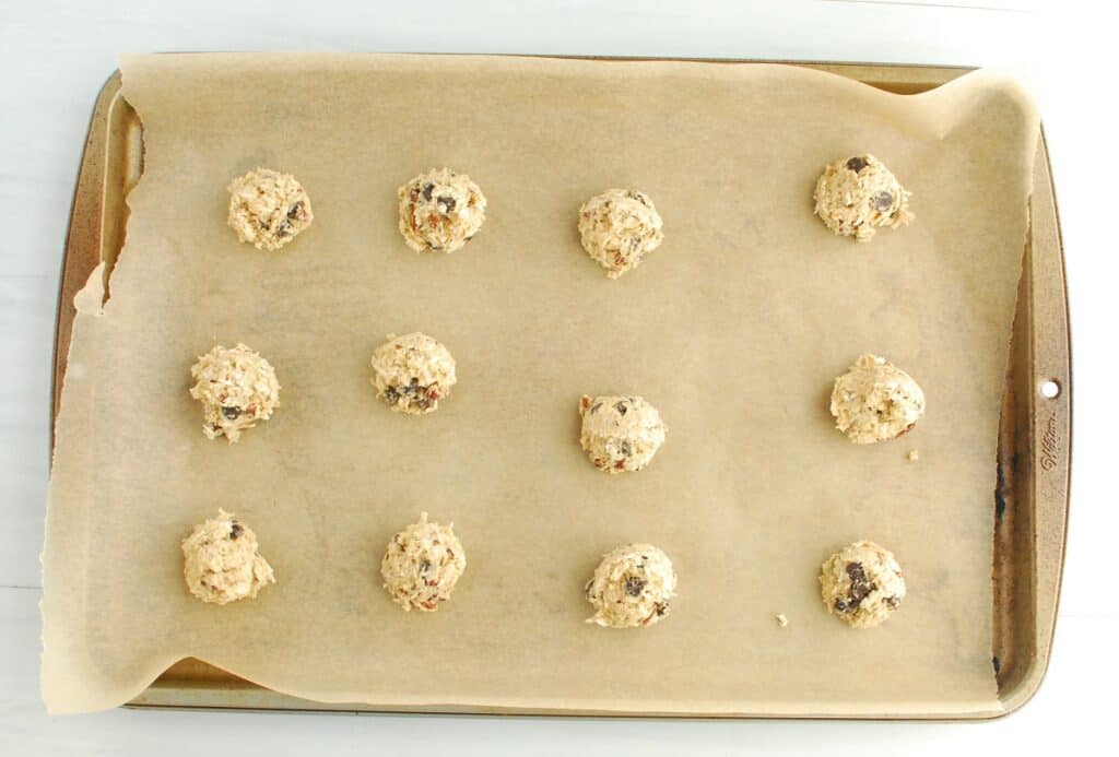 Unbaked cookie dough on a baking sheet.