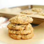 A stack of four dairy free cowboy cookies.