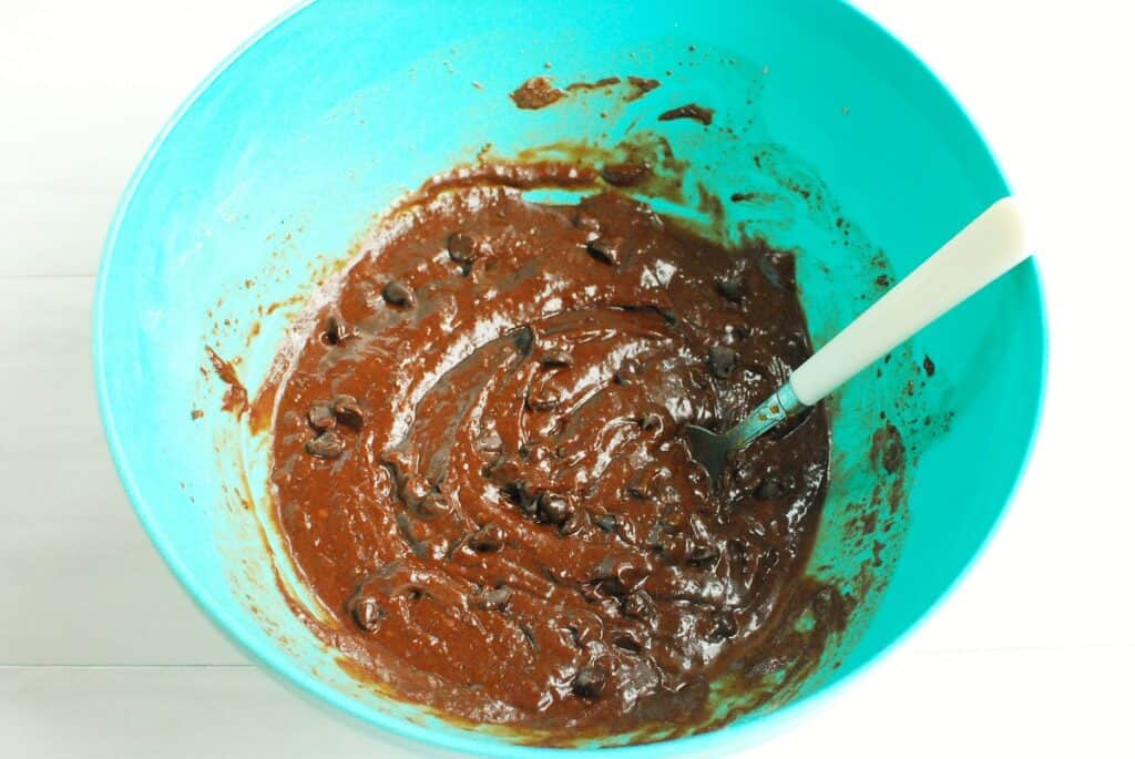 Brownie batter in a bowl.