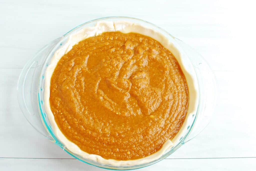 An unbaked pumpkin pie.