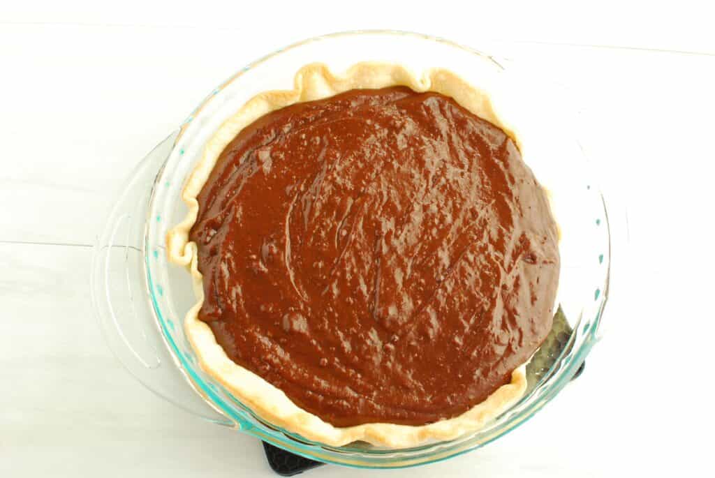 Chocolate pie before being chilled.