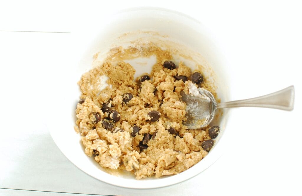 Cookie dough in a small mixing bowl.