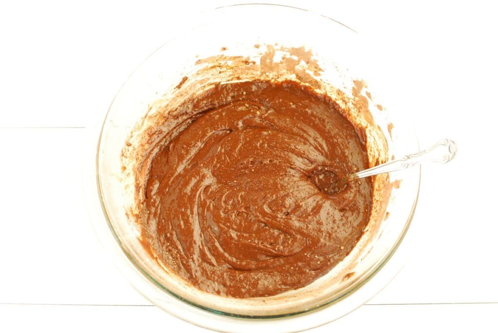 Brownie batter in a mixing bowl.