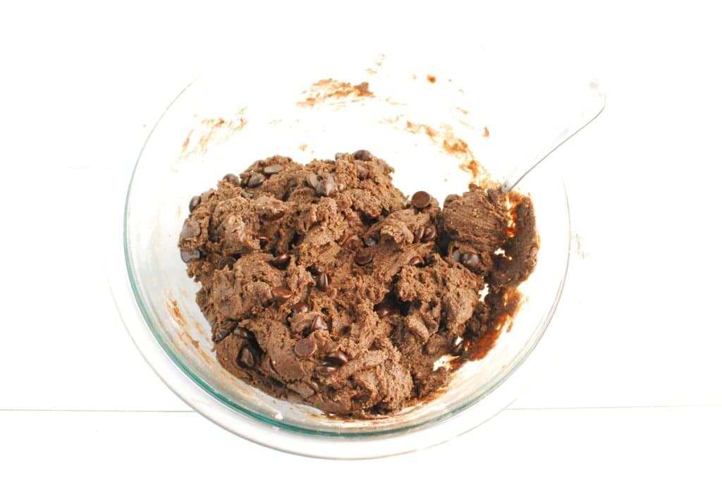 Cookie dough in a glass bowl.