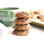 A stack of four dairy free brownie mix cookies.