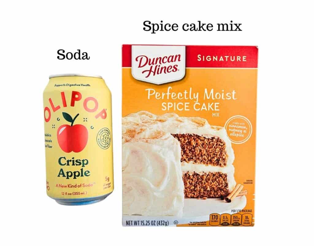 A box of cake mix and a can of soda.