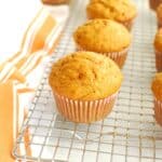 Dairy free pumpkin muffins on a cooling rack.