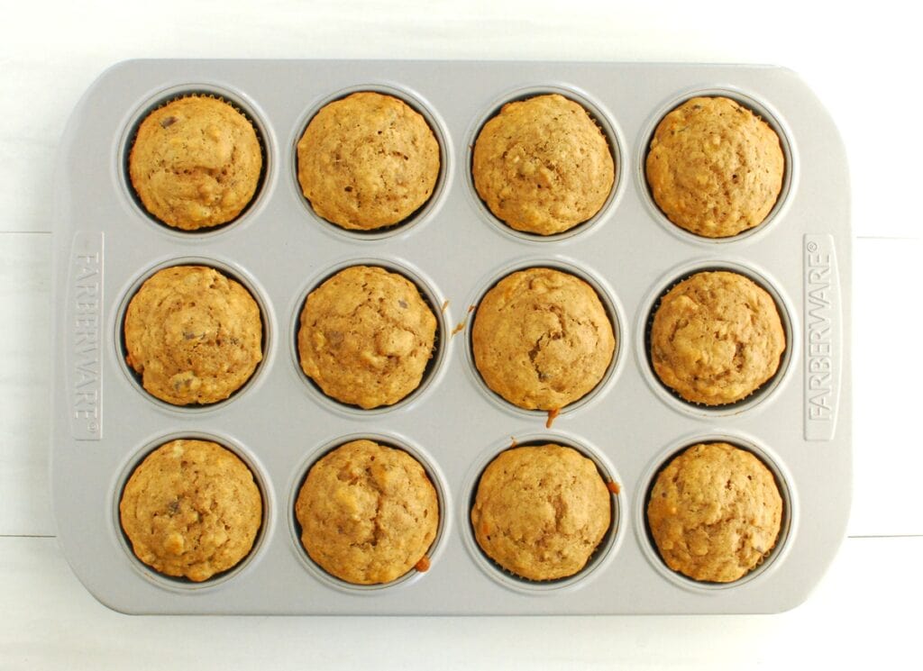 Just baked chai banana muffins in a muffin tin.