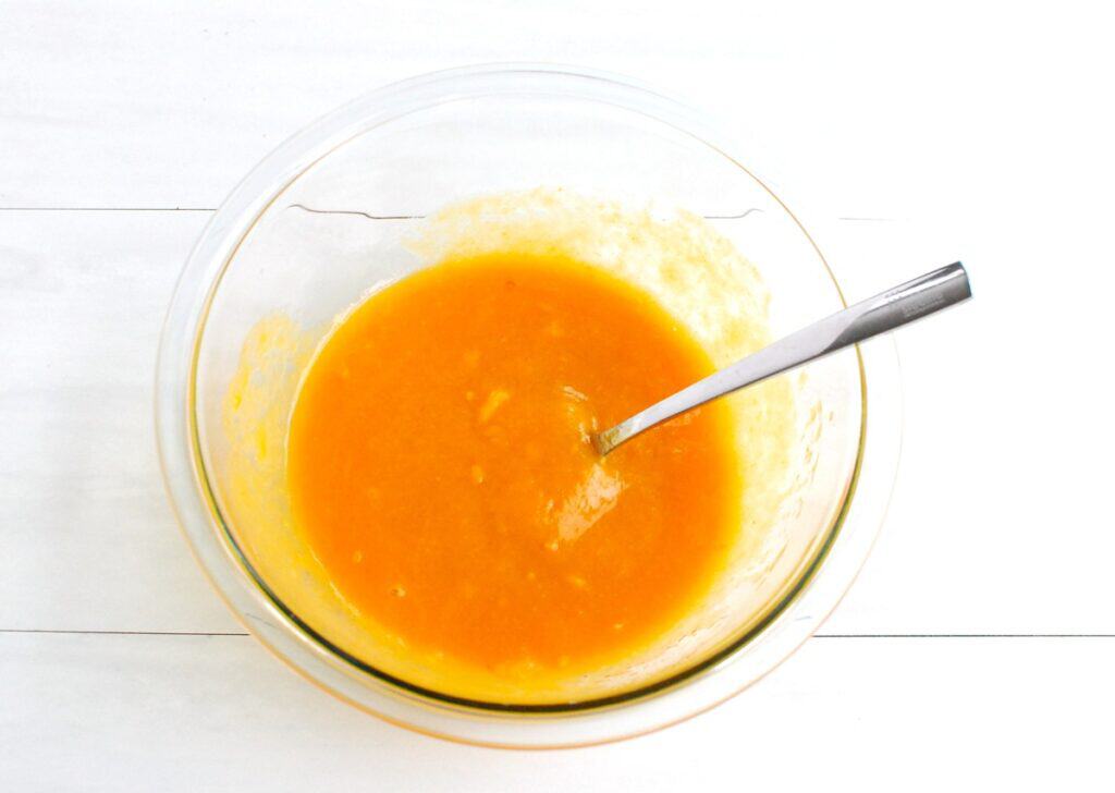 Sweetpotato puree mixed together with oil, honey, and egg white.