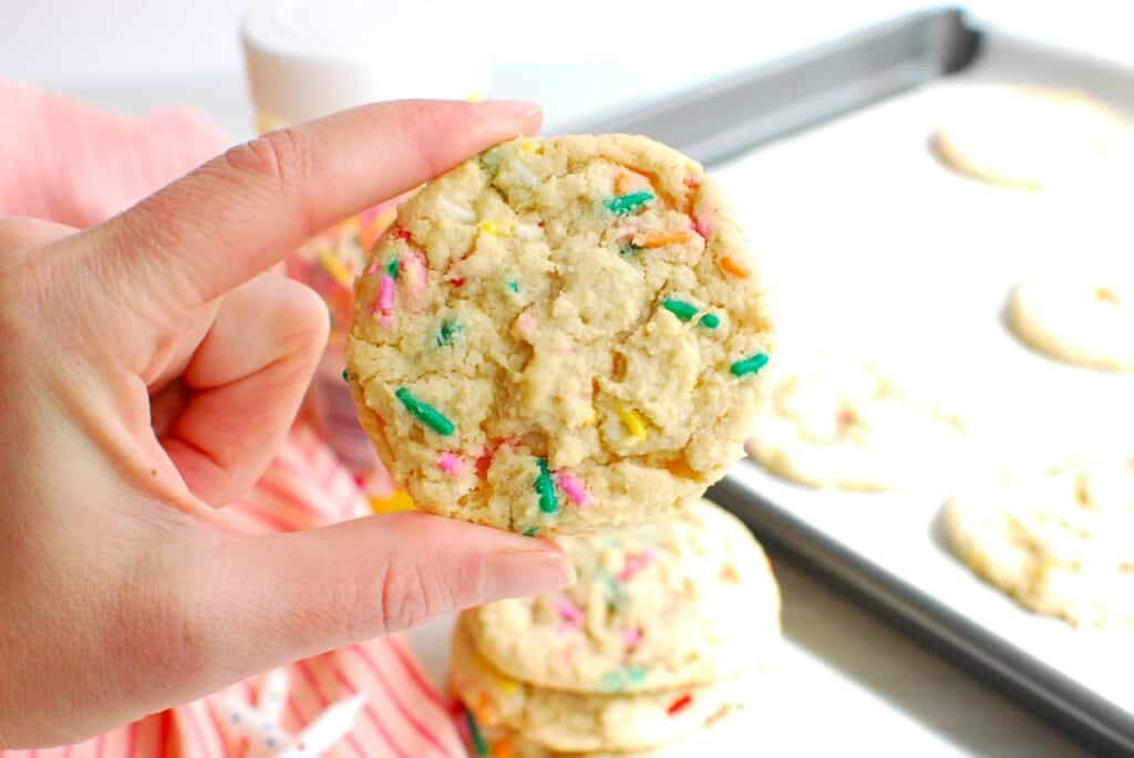 A woman's hand holding a cookie.
