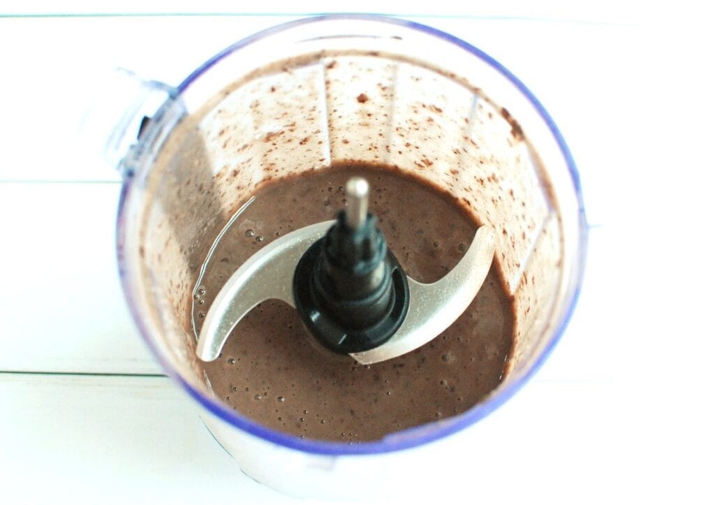 Black beans and aquafaba pureed in a food processor.