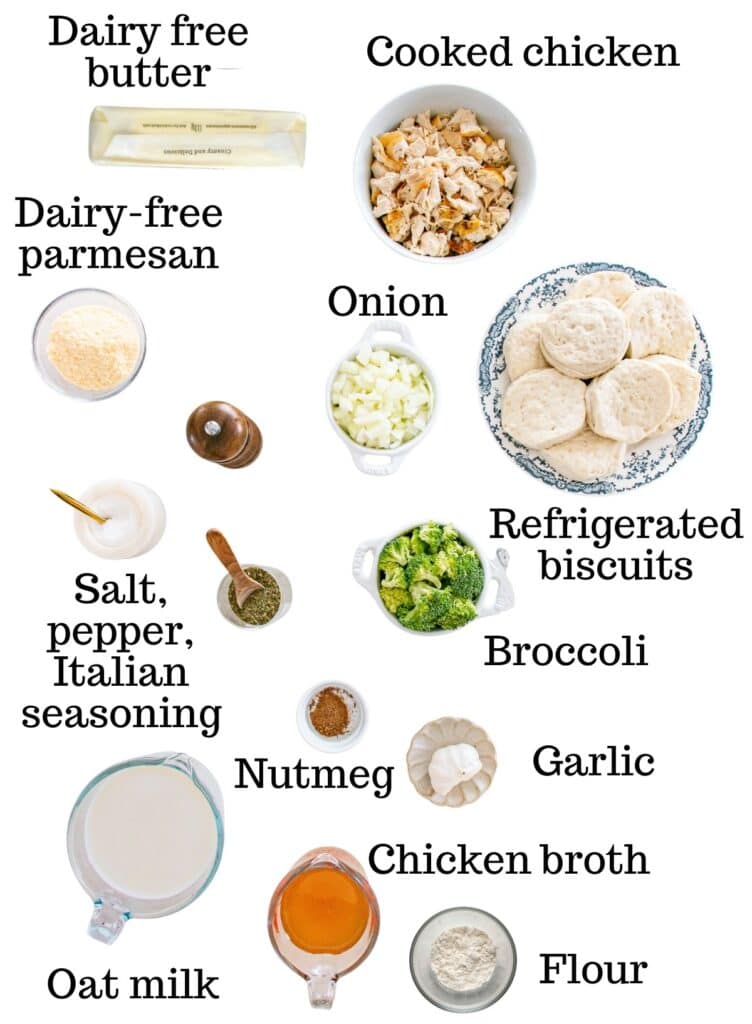 All of the ingredients to make the recipe on a white backdrop.