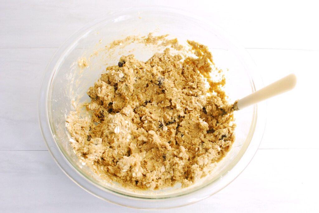 All the bar ingredients mixed together in a glass mixing bowl.